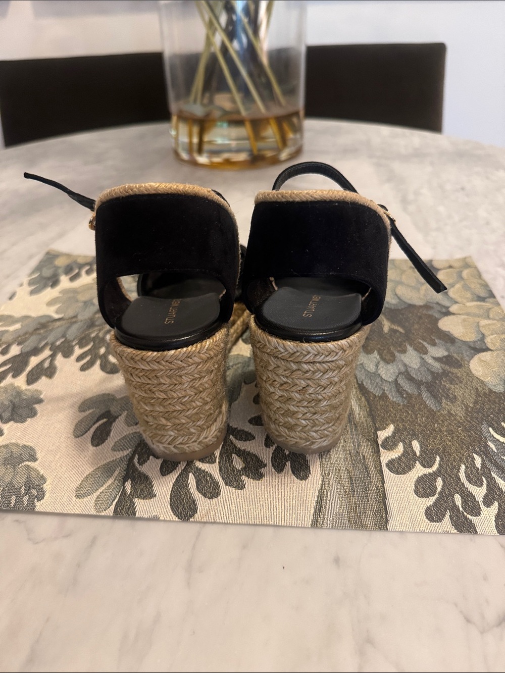 Stuart Weitzman Black Suede Espadrille Wedge Sandals - Picture 3 of 10
